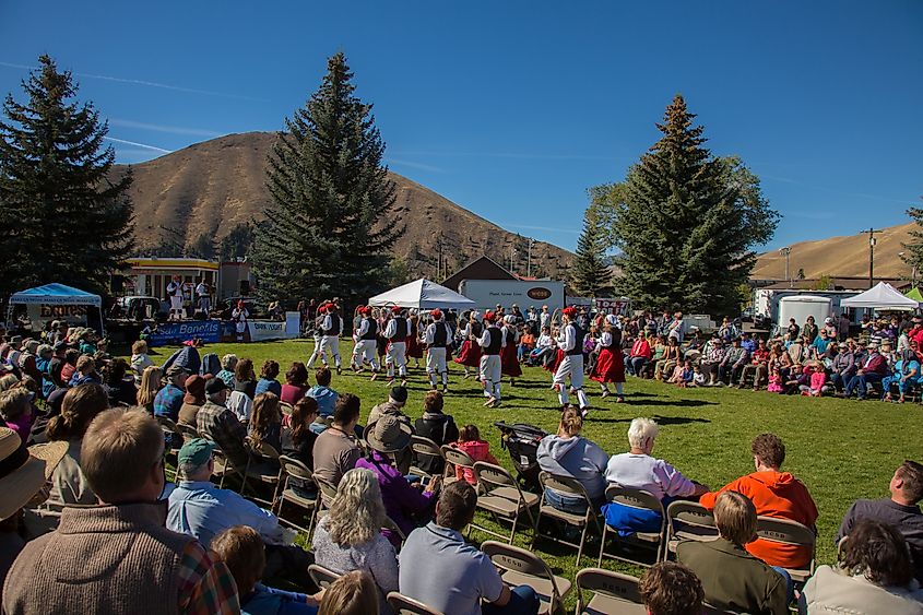 Basque dancers performing at the trailing of the sheep festival in Hailey.Basque dancers performing at the trailing of the sheep festival in Hailey. Image Credit Bob Pool via Shutterstock.